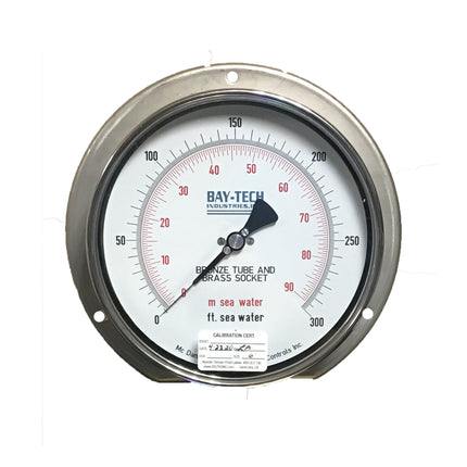 0-300 Dual Scale (FSW/MSW) 6" Pneumo Gauge - Rear Flange - 1/4" MNPT Bottom Mount Connection