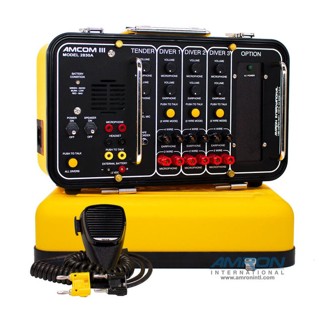 Amron AMCOM III 2830A-11 Three-Diver Rechargeable Portable Communicator with Outdoor AC Power Module and International Locking Power Cord