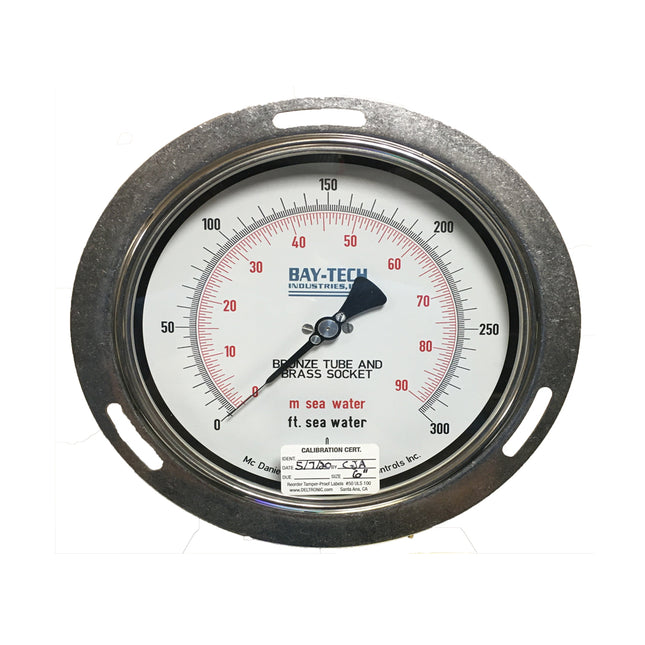 0-300 Dual Scale (FSW/MSW) 6" Pneumo Gauge - Front Flange - 1/4" MNPT Bottom Mount Connection