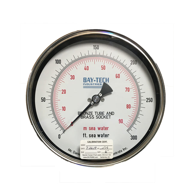 0-300 Dual Scale (FSW/MSW) 6" Pneumo Gauge - No Flange - 1/4" MNPT Bottom Mount Connection