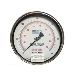 0-300 Dual Scale (FSW/MSW) 6" Pneumo Gauge - No Flange - 1/4" MNPT Bottom Mount Connection