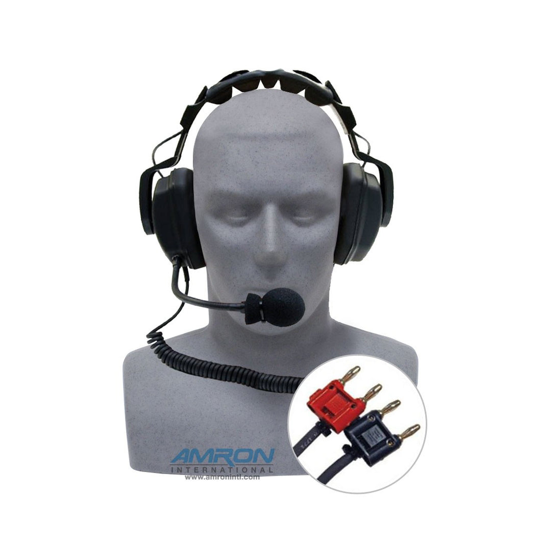 Amron 2460-28 Standard Operator Headset with Boom Mic and Dual Banana Plugs