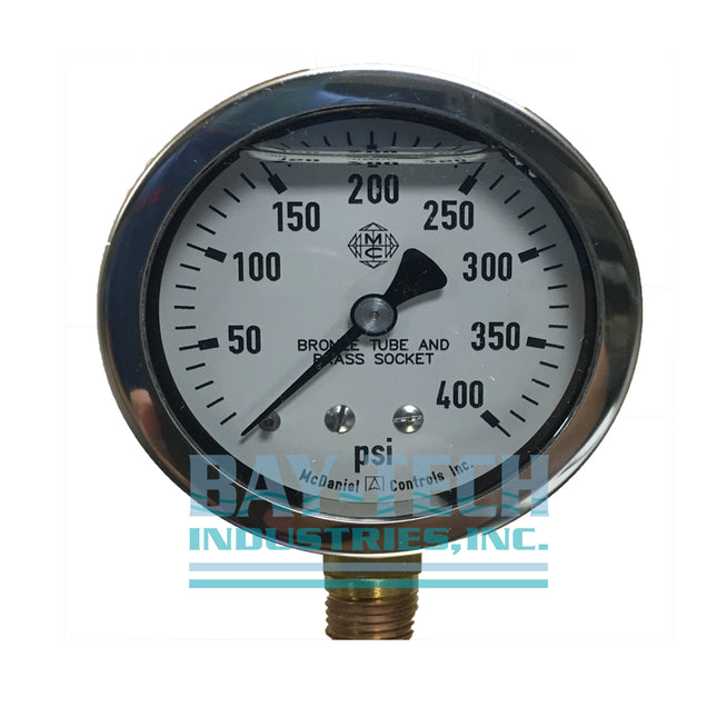 0-400 PSI 2.5" Glycerin Filled Pressure Gauge - 1/4" MNPT Bottom Mount - J6H