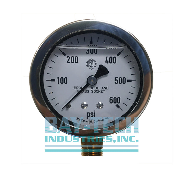 0-600 PSI 2.5" Glycerin Filled Pressure Gauge - 1/4" MNPT Bottom Mount - J6I