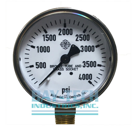 0-4000 PSI 2.5" Dry Pressure Gauge - 1/4" MNPT Bottom Mount - J74K