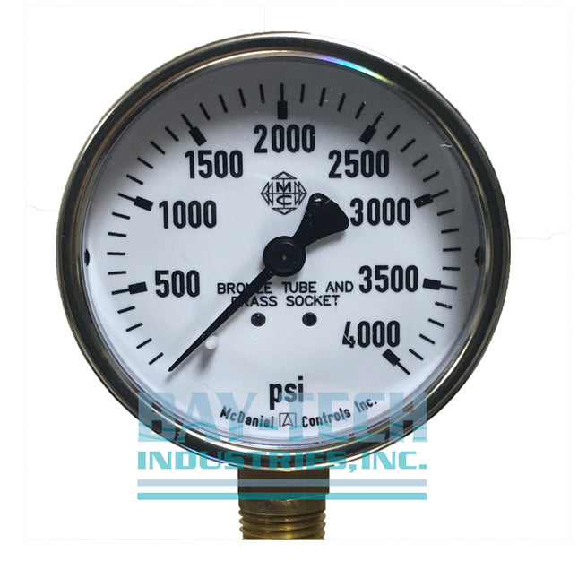 0-4000 PSI 2.5" Dry Pressure Gauge - 1/4" MNPT Bottom Mount - J74K