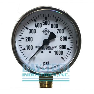 0-1000 PSI 2.5" Dry Pressure Gauge - 1/4" MNPT Bottom Mount - J7K